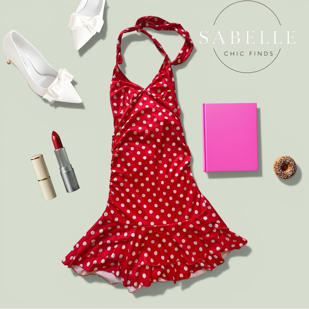 Red Polka Dot Halter Dress - Picture 3 of 3